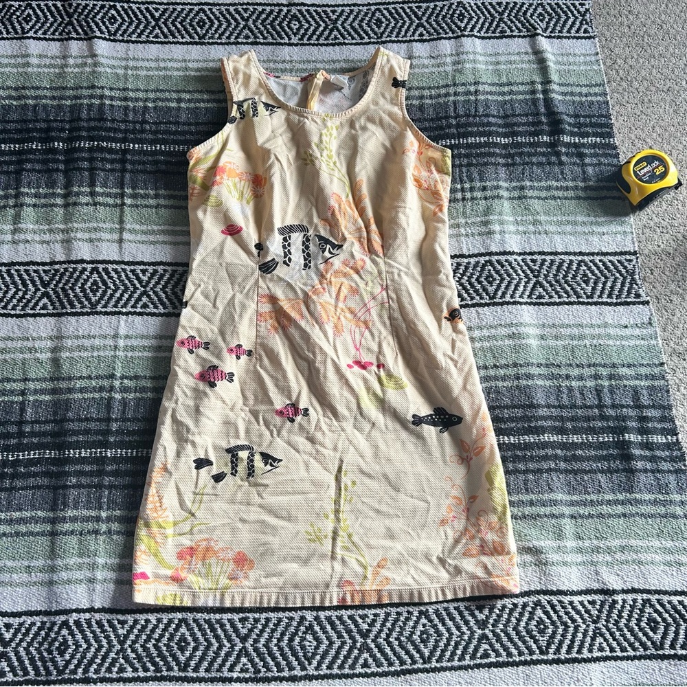 Vintage y2k pastel yellow fish print mini dress